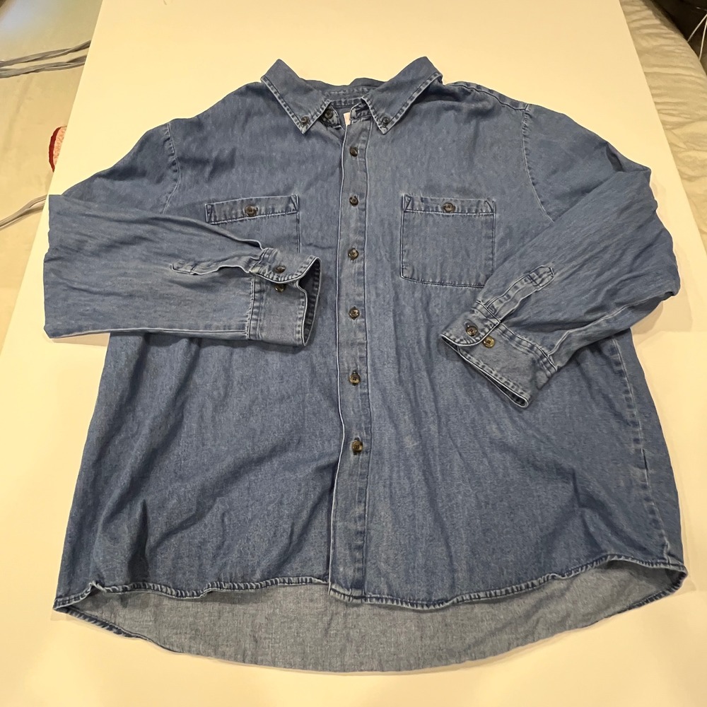 Open Trails Mens 2XL Denim Button Down Shirt Long Sleeve Blue Cotton RN 67227